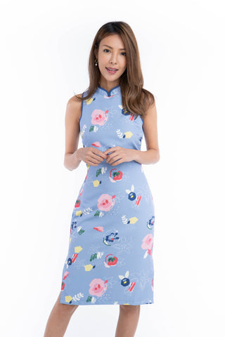 Renne Classic Cheongsam in Blue Abstract