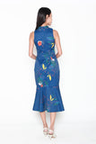 Vera Cheongsam Mermaid Dress in Cobalt