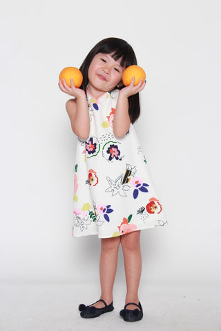 Mini Renne Classic Cheongsam in White Abstract