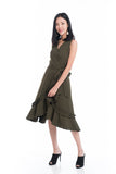 Jules Ruffles Skater Wrap Dress in Olive