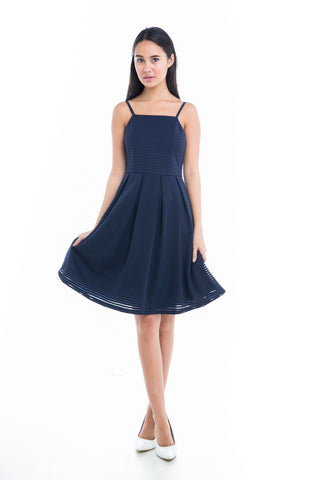 Vivienne Embossed Stripes Midi in Navy - Mint Ooak - Dress - 1