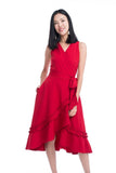 Jules Ruffles Skater Wrap Dress in Red