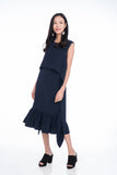 Saige Crop Top Tie Ruffle Multiway Dress in Navy