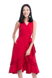 Jules Ruffles Skater Wrap Dress in Red