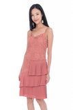 Alexis Crochet Pleated Midi in Salmon