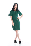 Taza Ruffle Sleeve Shift Dress in Green
