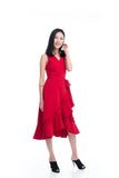 Jules Ruffles Skater Wrap Dress in Red