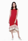 Abigail Tiered Asymmetrical Pleated Hem Dress in Red