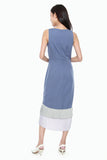 Abigail Tiered Asymmetrical Pleated Hem Dress in Blue