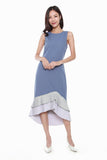 Abigail Tiered Asymmetrical Pleated Hem Dress in Blue
