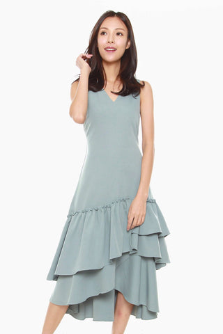 Joanne Sheath Dress with Ruffles Hem in Light Blue