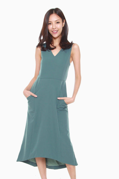 Felicia Assymetric Sheath Dress in Jade