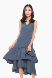 Joanne Sheath Dress with Ruffles Hem in Dark Blue