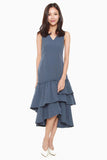 Joanne Sheath Dress with Ruffles Hem in Dark Blue