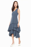 Joanne Sheath Dress with Ruffles Hem in Dark Blue