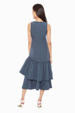 Joanne Sheath Dress with Ruffles Hem in Dark Blue