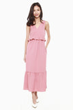 Giselle Ruffles Hem Dress in Rose