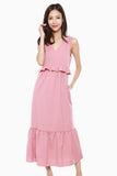 Giselle Ruffles Hem Dress in Rose