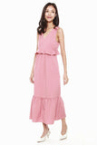 Giselle Ruffles Hem Dress in Rose