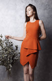Dianna Centre Fold Peplum Dress in Burnt Orange