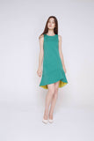 Fiona Dip Hem Colour Block Midi in Green