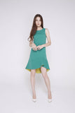 Fiona Dip Hem Colour Block Midi in Green
