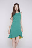 Fiona Dip Hem Colour Block Midi in Green