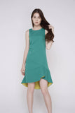 Fiona Dip Hem Colour Block Midi in Green