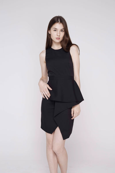 Dianna Centre Fold Peplum Dress in Black