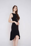 Dyana Assymetrical Mermaid Bottom Midi Shift in Black