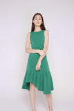 Dyana Assymetrical Mermaid Bottom Midi Shift in Emerald Green
