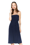 Jaylene Bandeau Pleated Midi in Navy