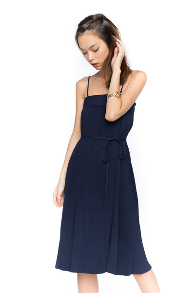 Jaylene Bandeau Pleated Midi in Navy