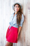 Christy Pleated Skorts In Red - Mint Ooak - Skorts - 4