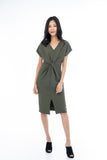 Sleeved Knoted Midi In Olive