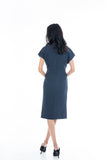 Sleeved Knoted Midi In Navy