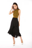 Julianna Cascade Ruffles Sway Skirt  in Black