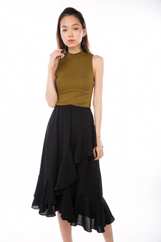 Julianna Cascade Ruffles Sway Skirt  in Black