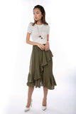 Julianna Cascade Ruffles Sway Skirt  in Army Green