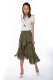 Julianna Cascade Ruffles Sway Skirt  in Army Green