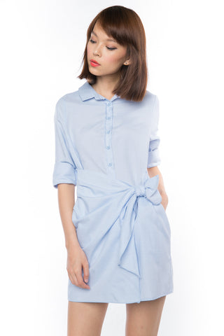 Esther Wrap Shirt Dress in Powder Blue - Mint Ooak - dress - 1