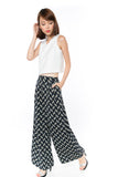 Bestly Abstract Print Wide Leg Pants In Blue - Mint Ooak - Bottom - 4