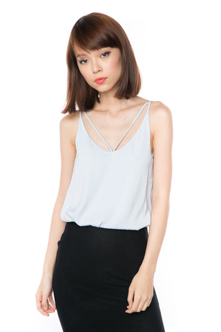 Olie Stripy V Top in Powder Blue - Mint Ooak - Top - 1