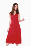 Victoria Button Down Fluted Dress in Red