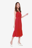 Victoria Button Down Fluted Dress in Red