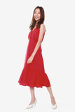 Victoria Button Down Fluted Dress in Red