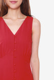 Victoria Button Down Fluted Dress in Red