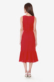 Victoria Button Down Fluted Dress in Red