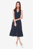 Victoria Button Down Fluted Dress in Navy
