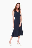 Victoria Button Down Fluted Dress in Navy